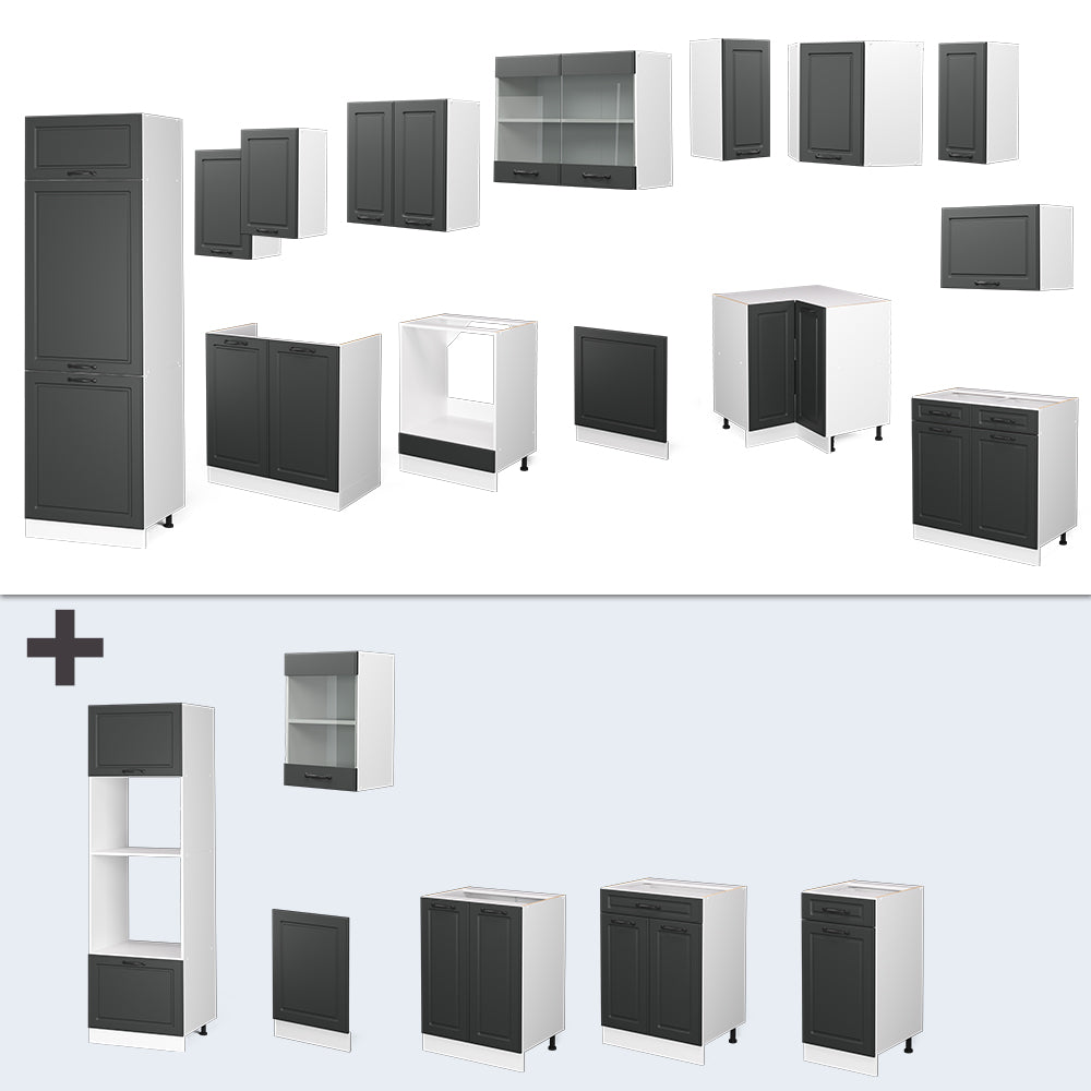 Vicco Cucina angolare completa Antracite casa di campagna/bianco 227 x 287 cm , PL Rovere