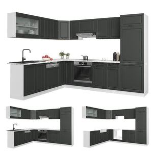 Vicco Cucina angolare completa Antracite casa di campagna/bianco 227 x 287 cm , PL Rovere