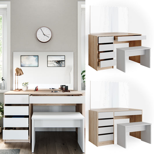 Vicco Tavolo da toeletta Bianco/Sonoma 55 cm con panca