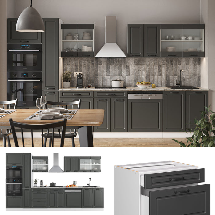 Vicco Mobile da cucina Antracite casa di campagna/bianco 350 cm con armadio alto, senza piano di lavoro