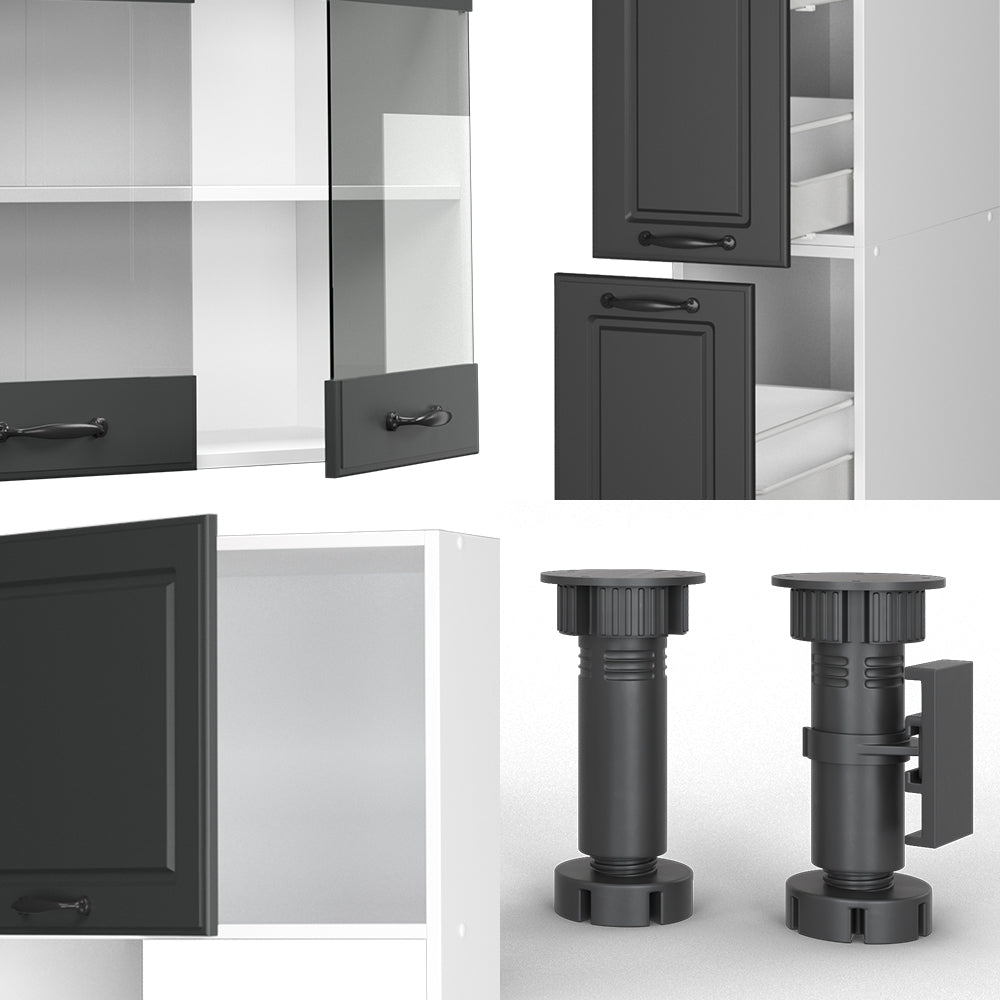 Vicco Mobile da cucina Antracite casa di campagna/bianco 350 cm con armadio alto, PL Rovere