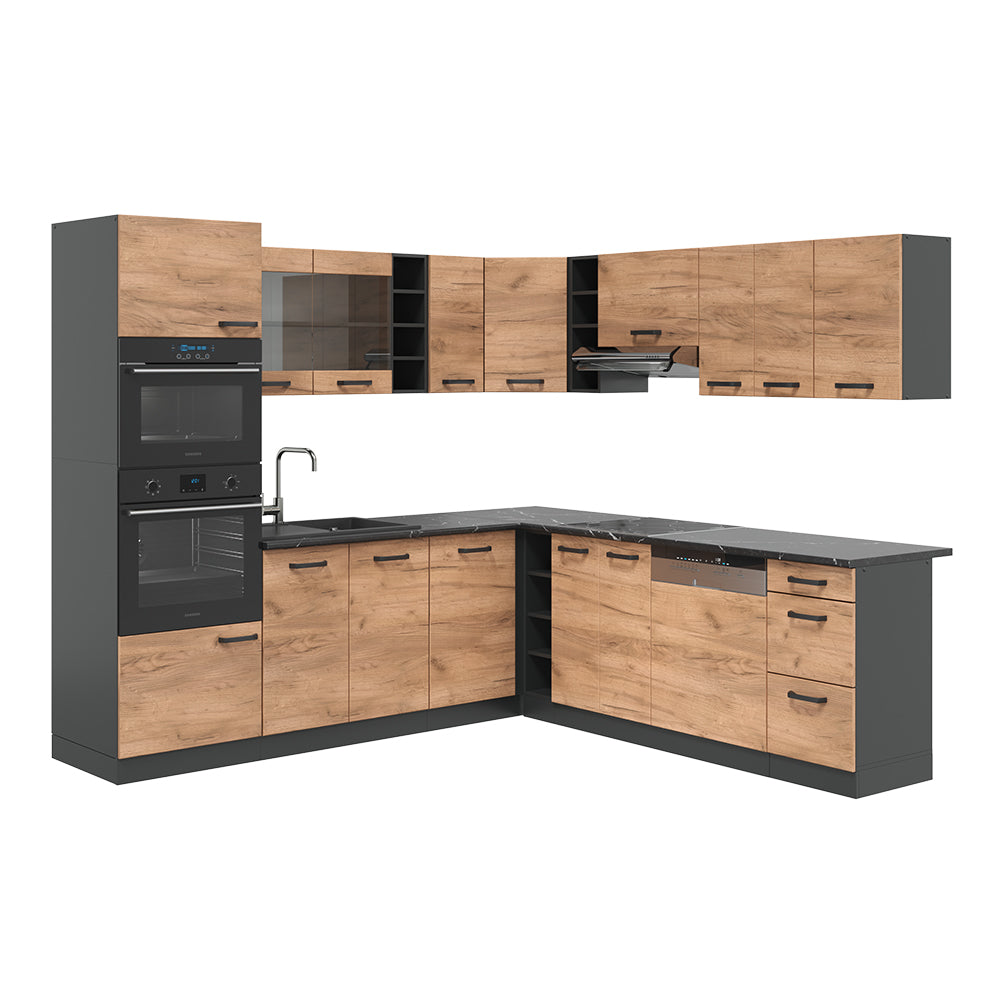 Vicco Cucina angolare completa Antracite/quercia dorata 237 x 247 cm , PL Antracite