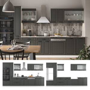 Vicco Mobile da cucina Antracite casa di campagna/bianco 350 cm con armadio alto, PL Rovere