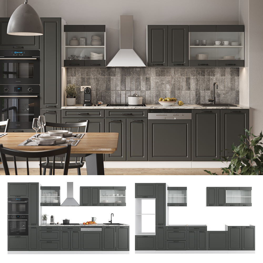 Vicco Mobile da cucina Antracite casa di campagna/bianco 350 cm con armadio alto, senza piano di lavoro