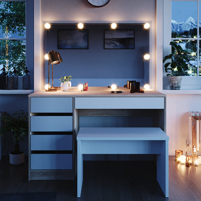 Vicco Tavolo da toeletta Bianco/Sonoma 55 cm con illuminazione a LED e panca