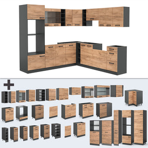 Vicco Cucina angolare completa Antracite/quercia dorata 237 x 247 cm , PL Antracite