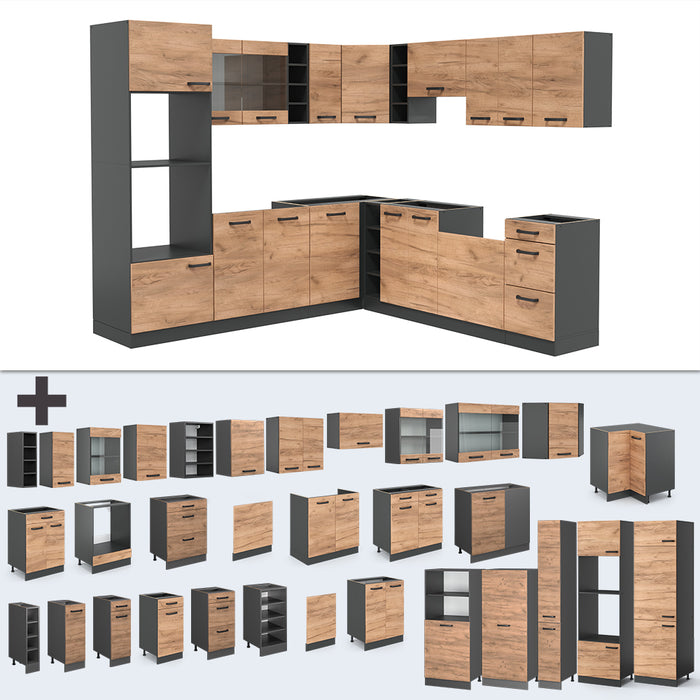 Vicco Cucina angolare completa Antracite/quercia dorata 237 x 247 cm , PL Marmo