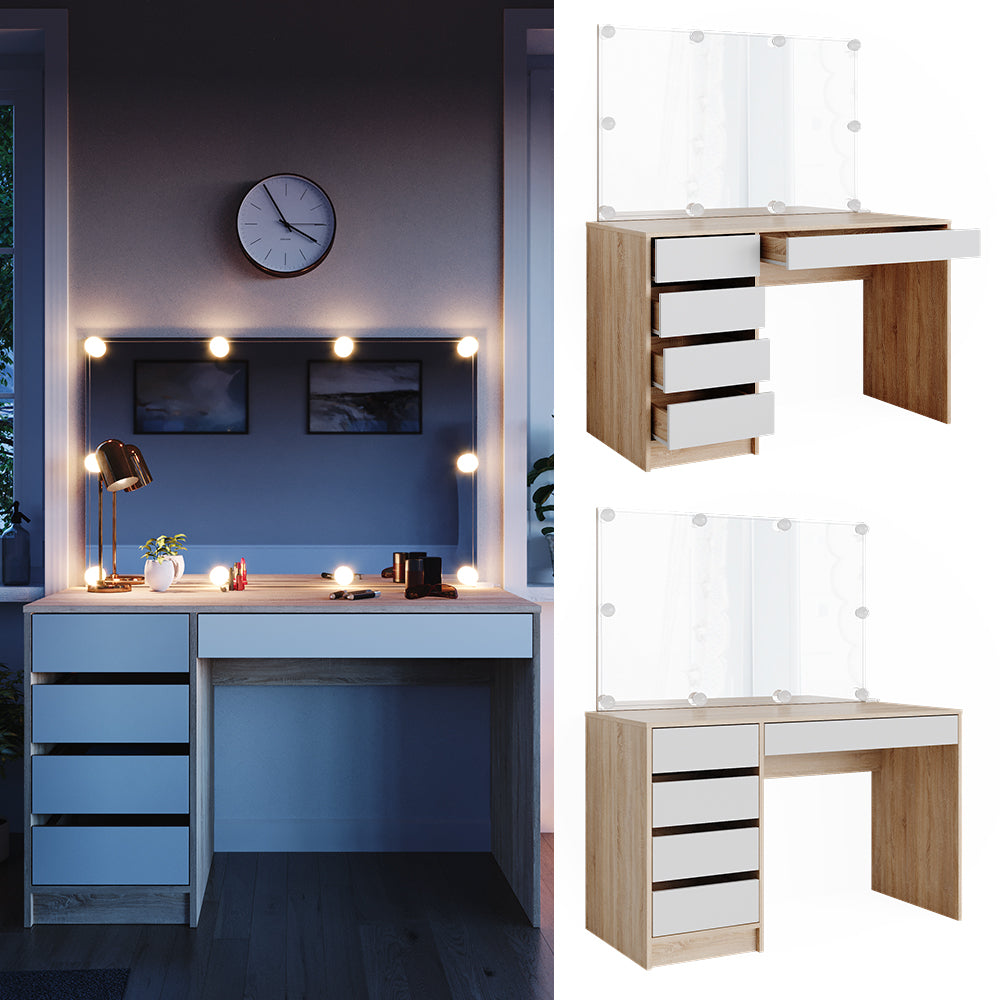 Vicco Tavolo da toeletta Bianco/Sonoma 55 cm con illuminazione a LED