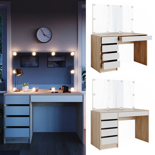 Vicco Tavolo da toeletta Bianco/Sonoma 55 cm con illuminazione a LED