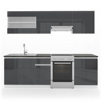 Vicco Mobile da cucina Antracite/bianco 240 cm , AP Nero con striscia LED