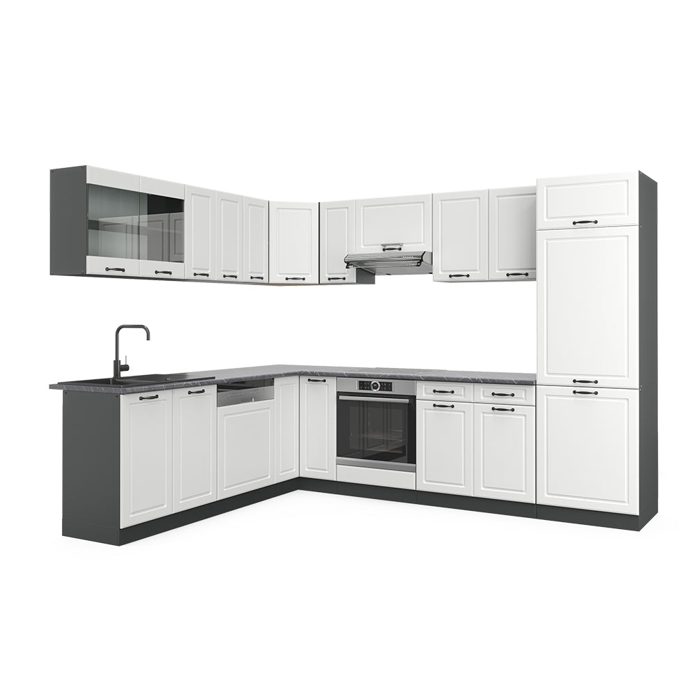 Vicco Cucina angolare completa Bianco casa di campagna/antracite 227 x 287 cm senza piano di lavoro