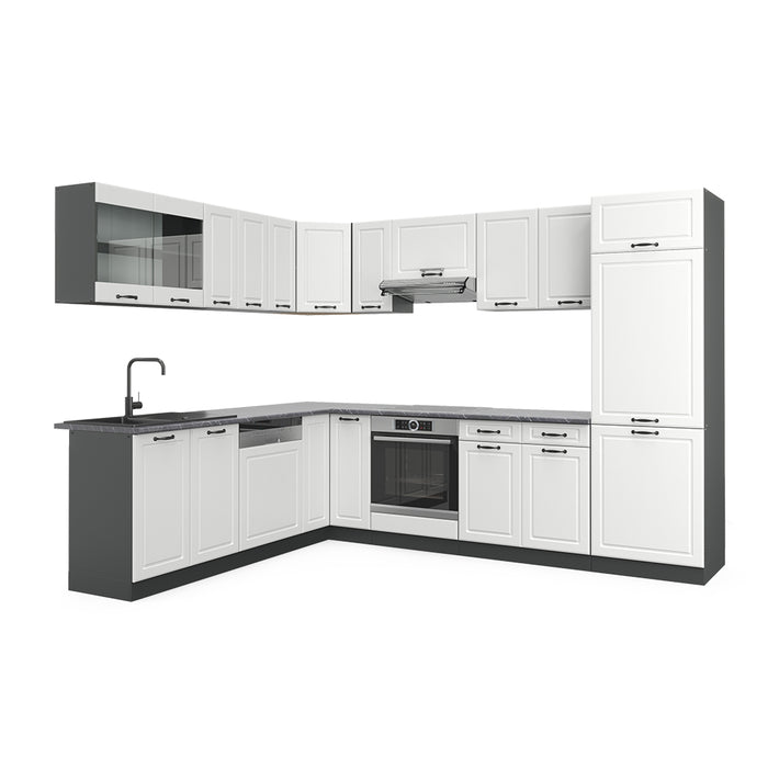 Vicco Cucina angolare completa Bianco casa di campagna/antracite 227 x 287 cm senza piano di lavoro