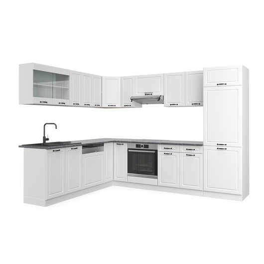 Vicco Cucina angolare completa Casa di campagna bianca/bianco 227 x 287 cm senza piano di lavoro