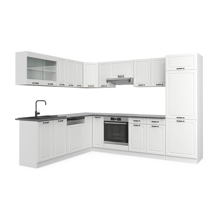 Vicco Cucina angolare completa Casa di campagna bianca/bianco 227 x 287 cm senza piano di lavoro