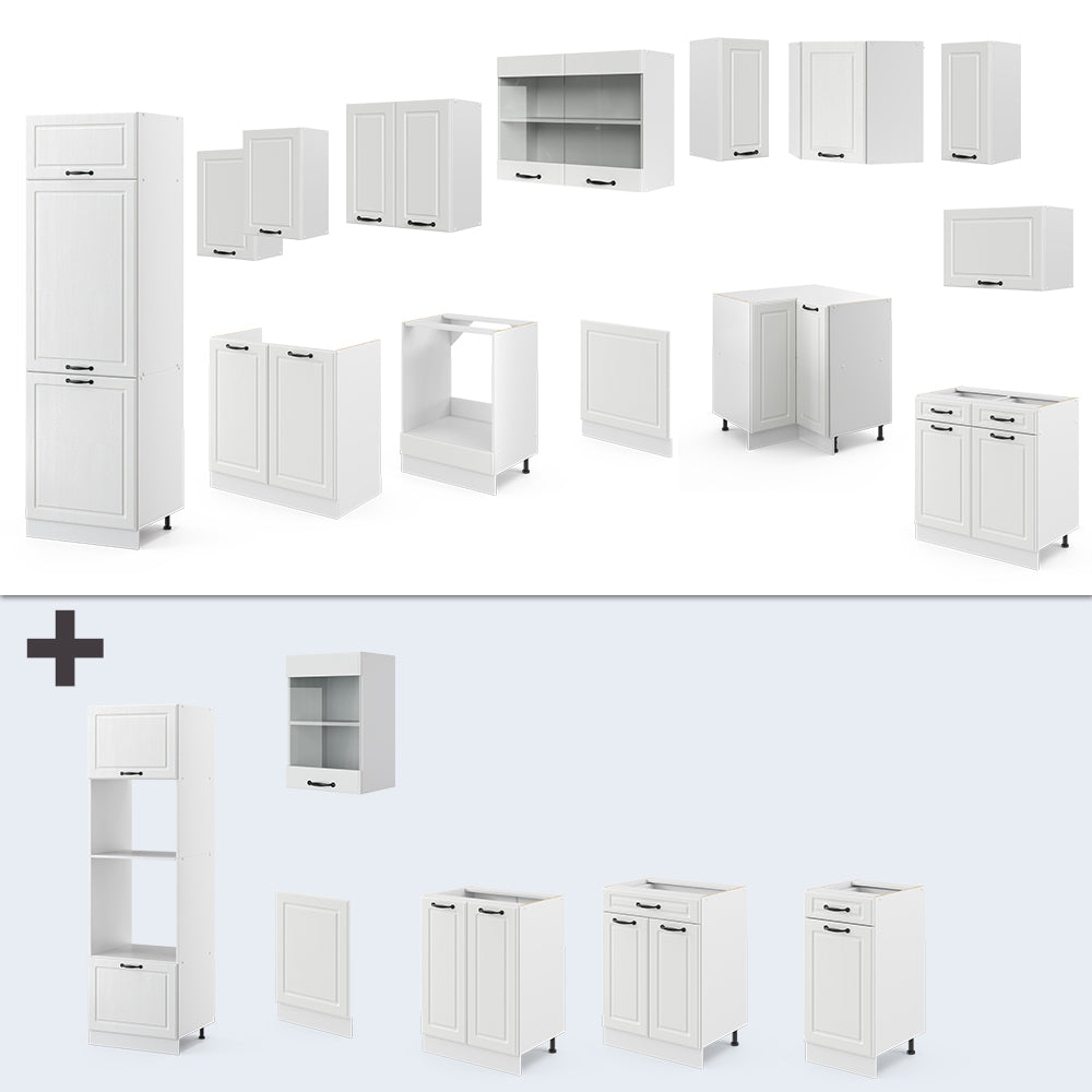 Vicco Cucina angolare completa Casa di campagna bianca/bianco 227 x 287 cm senza piano di lavoro