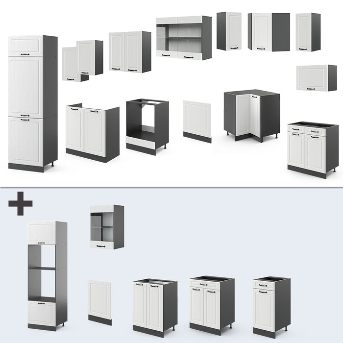 Vicco Cucina angolare completa Bianco casa di campagna/antracite 227 x 287 cm , PL Antracite