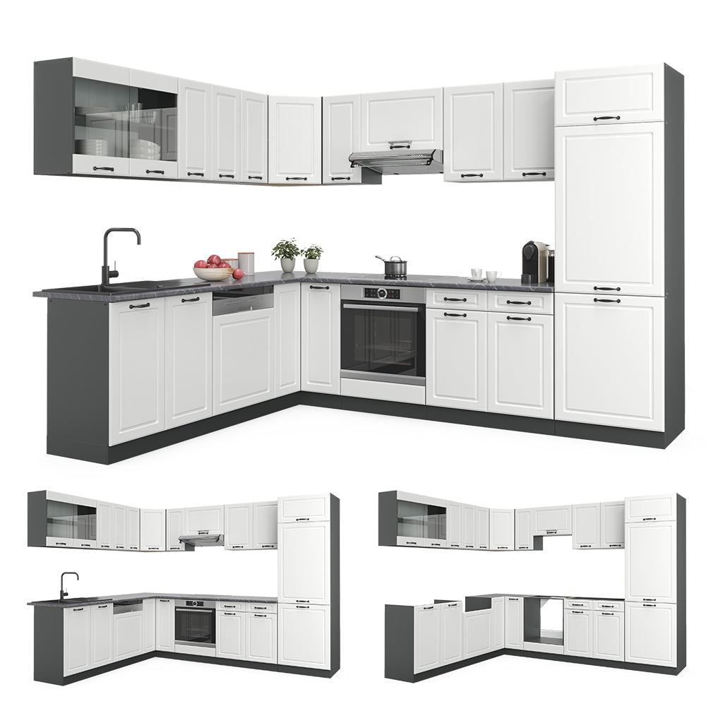 Vicco Cucina angolare completa Bianco casa di campagna/antracite 227 x 287 cm senza piano di lavoro