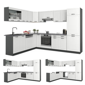 Vicco Cucina angolare completa Bianco casa di campagna/antracite 227 x 287 cm senza piano di lavoro