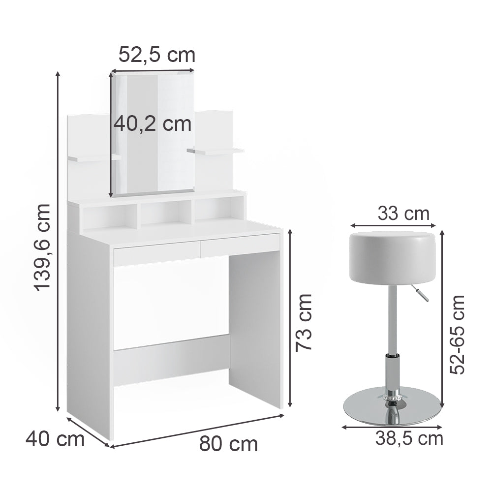 Vicco Tavolo da toeletta Bianco 80 cm con sgabello