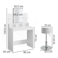 Vicco Tavolo da toeletta Bianco 80 cm con sgabello