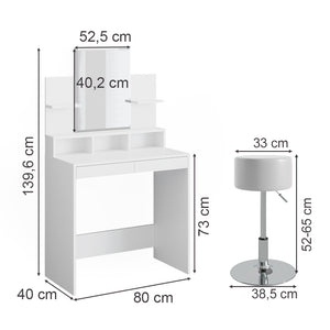 Vicco Tavolo da toeletta Bianco 80 cm con sgabello