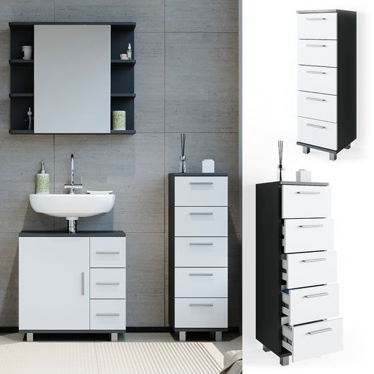 Vicco Cassettiera da bagno Antracite 30 x 95 cm