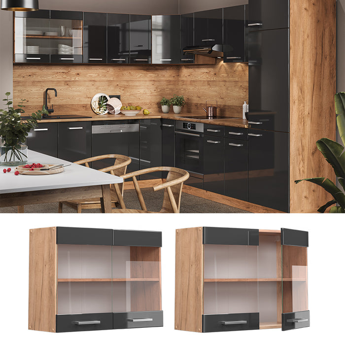 Vicco Mobile da cucina in vetro Antracite lucido 80 cm