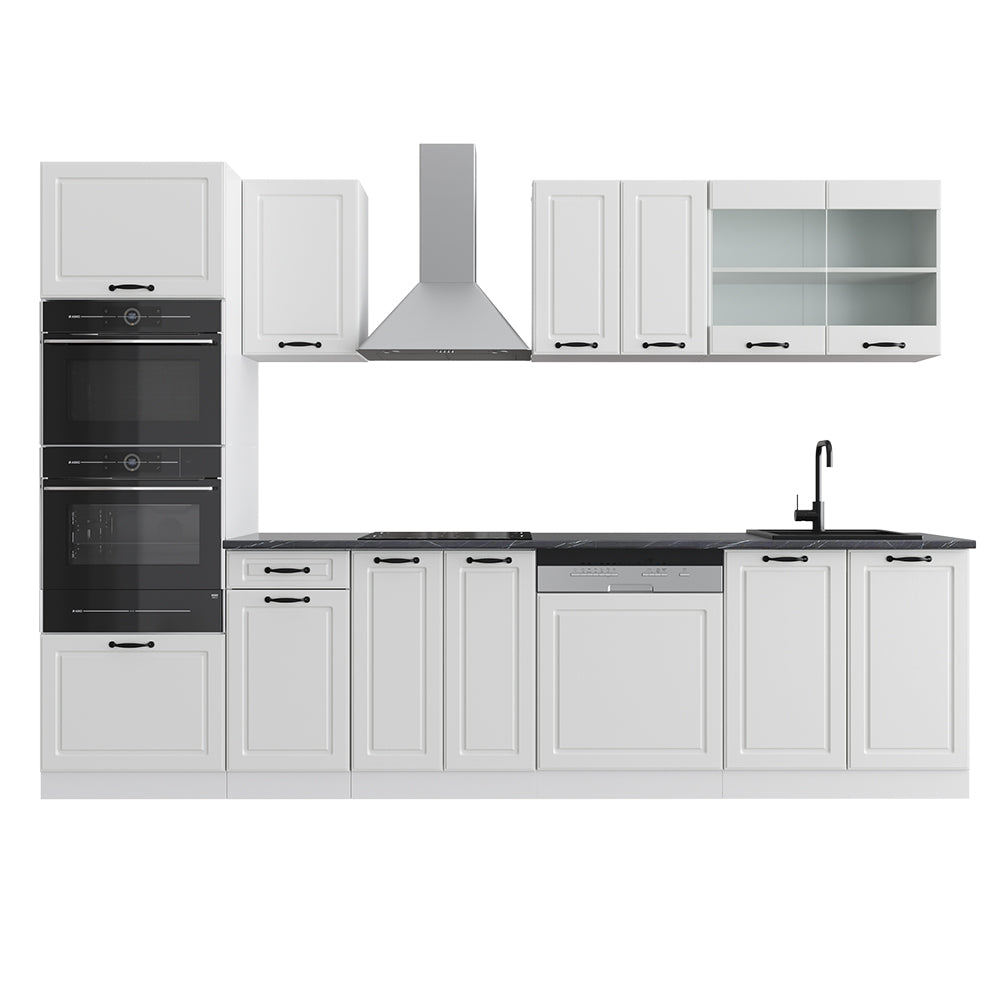 Vicco Cucina componibile Casa di campagna bianca/bianco 300 cm con armadio alto, PL Antracite