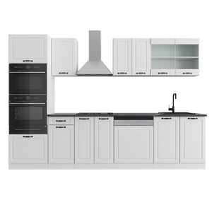 Vicco Cucina componibile Casa di campagna bianca/bianco 300 cm con armadio alto, PL Antracite