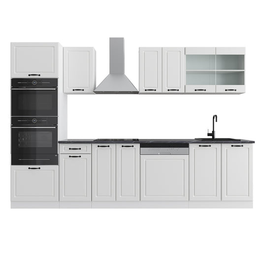Vicco Cucina componibile Casa di campagna bianca/bianco 300 cm con armadio alto, PL Antracite