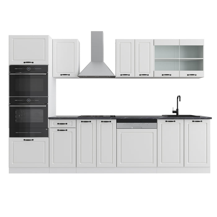 Vicco Cucina componibile Casa di campagna bianca/bianco 300 cm con armadio alto, PL Antracite