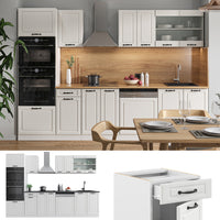 Vicco Cucina componibile Casa di campagna bianca/bianco 300 cm con armadio alto, senza piano di lavoro