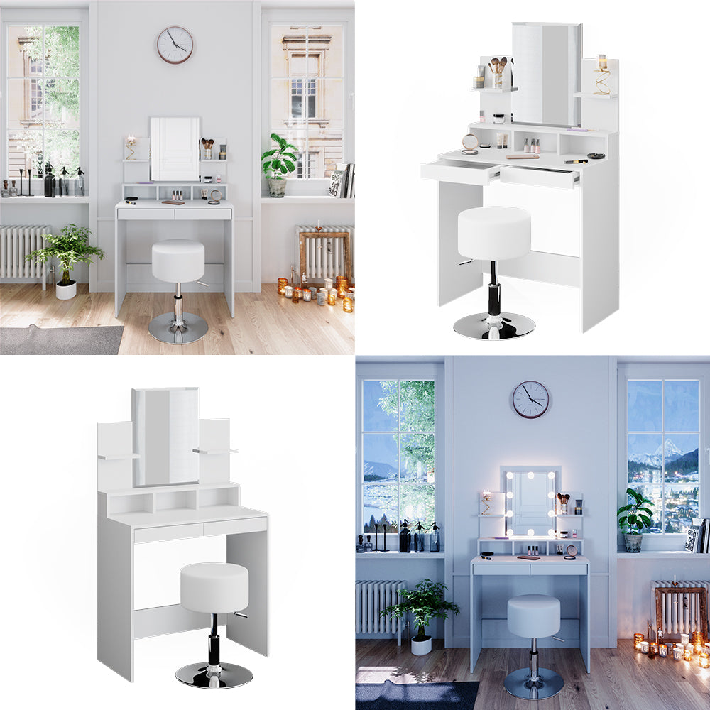 Vicco Tavolo da toeletta Bianco 80 cm con sgabello