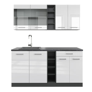 Vicco Cucina completa Bianco lucido/antracite 160 cm senza piano di lavoro