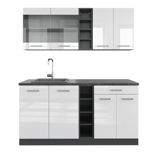 Vicco Cucina completa Bianco lucido/antracite 160 cm senza piano di lavoro