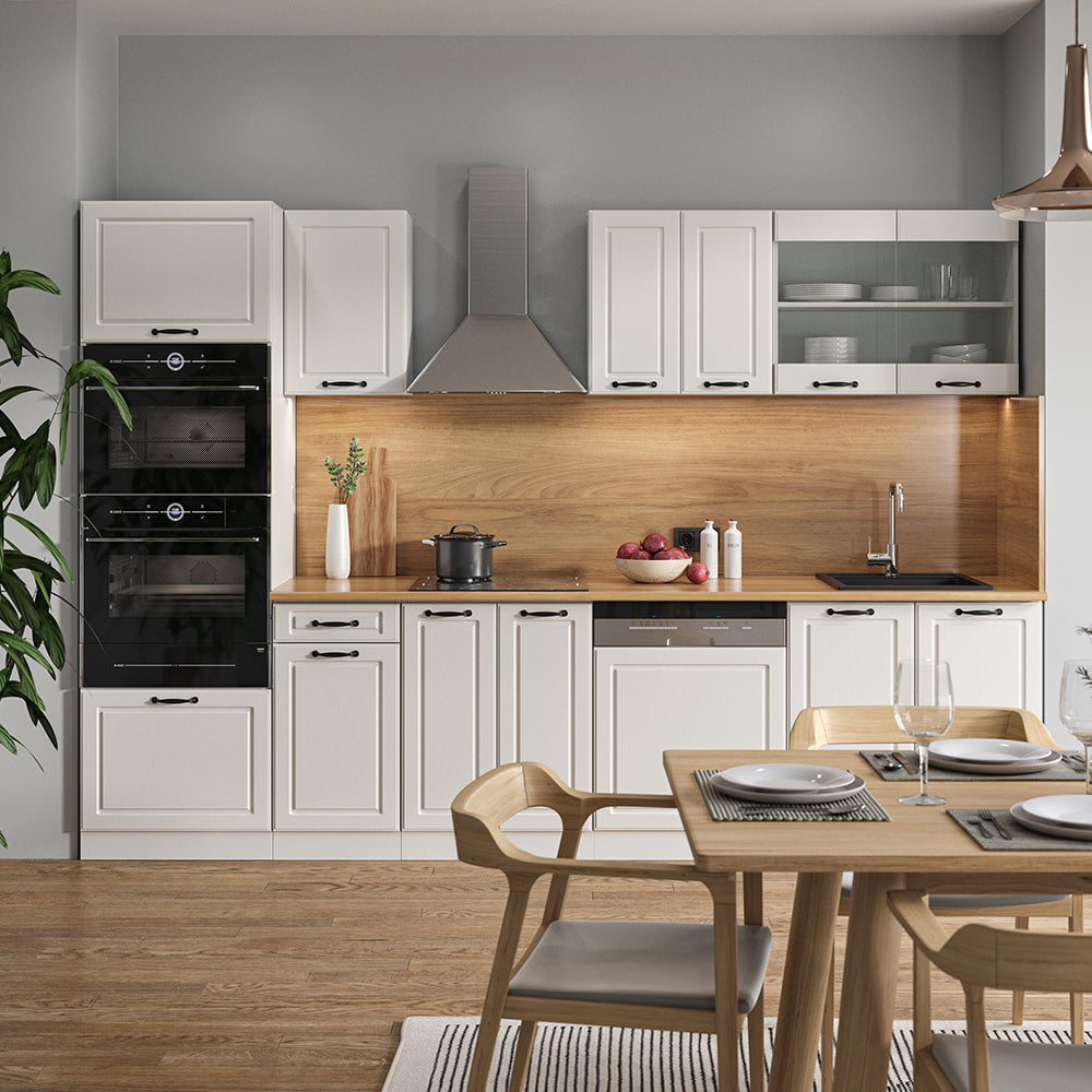 Vicco Cucina componibile Casa di campagna bianca/bianco 300 cm con armadio alto, PL Rovere
