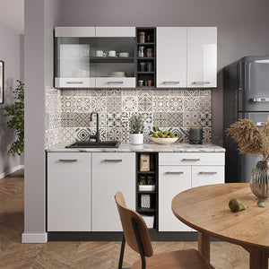 Vicco Cucina completa Bianco lucido/antracite 160 cm , PL Marmo