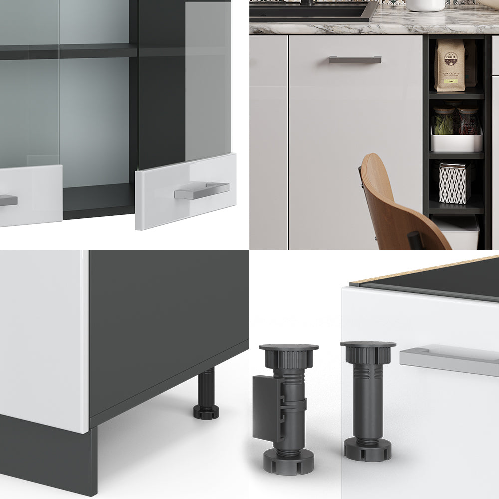 Vicco Cucina completa Bianco lucido/antracite 160 cm senza piano di lavoro