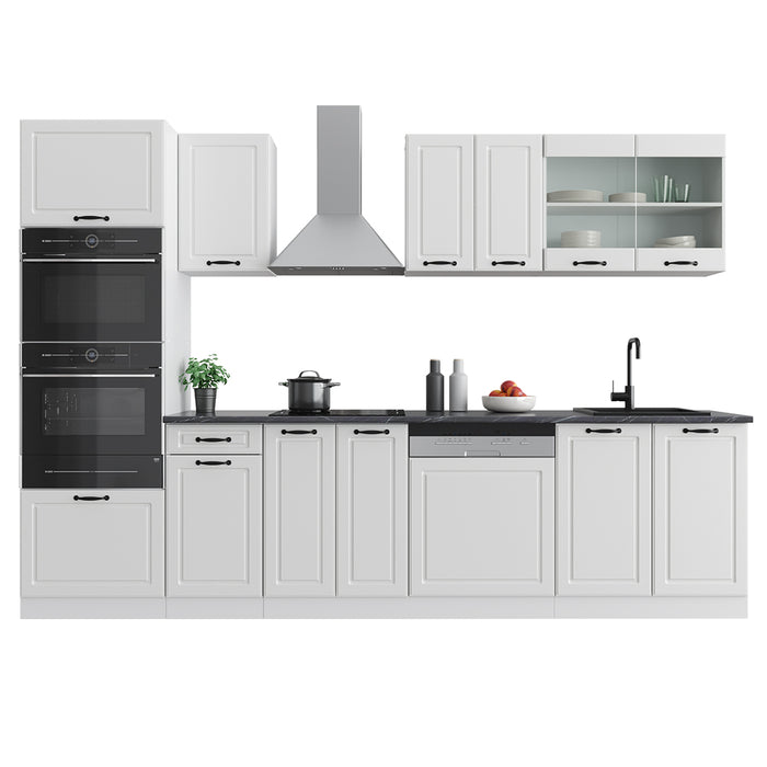 Vicco Cucina componibile Casa di campagna bianca/bianco 300 cm con armadio alto, PL Antracite