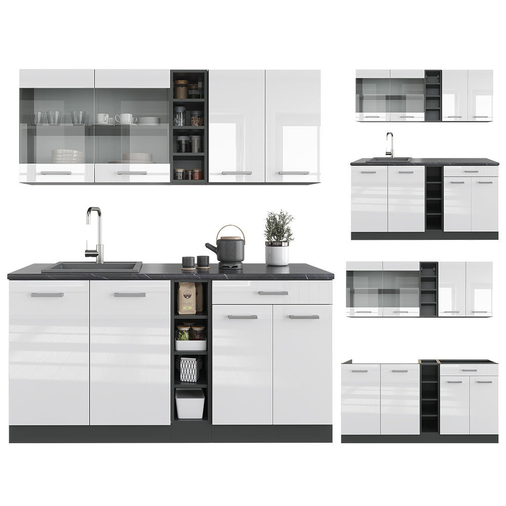 Vicco Cucina completa Bianco lucido/antracite 160 cm , PL Marmo