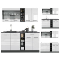 Vicco Cucina completa Bianco lucido/antracite 160 cm , PL Marmo