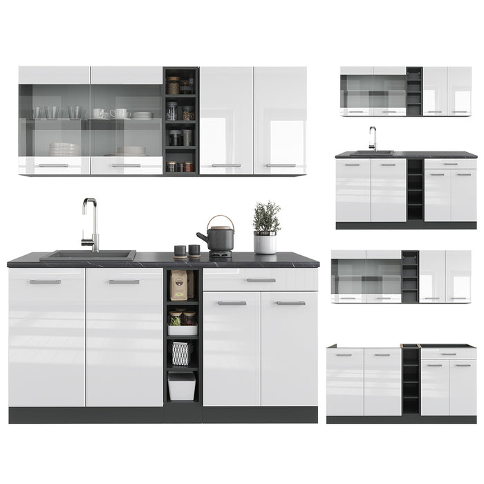 Vicco Cucina completa Bianco lucido/antracite 160 cm , PL Antracite