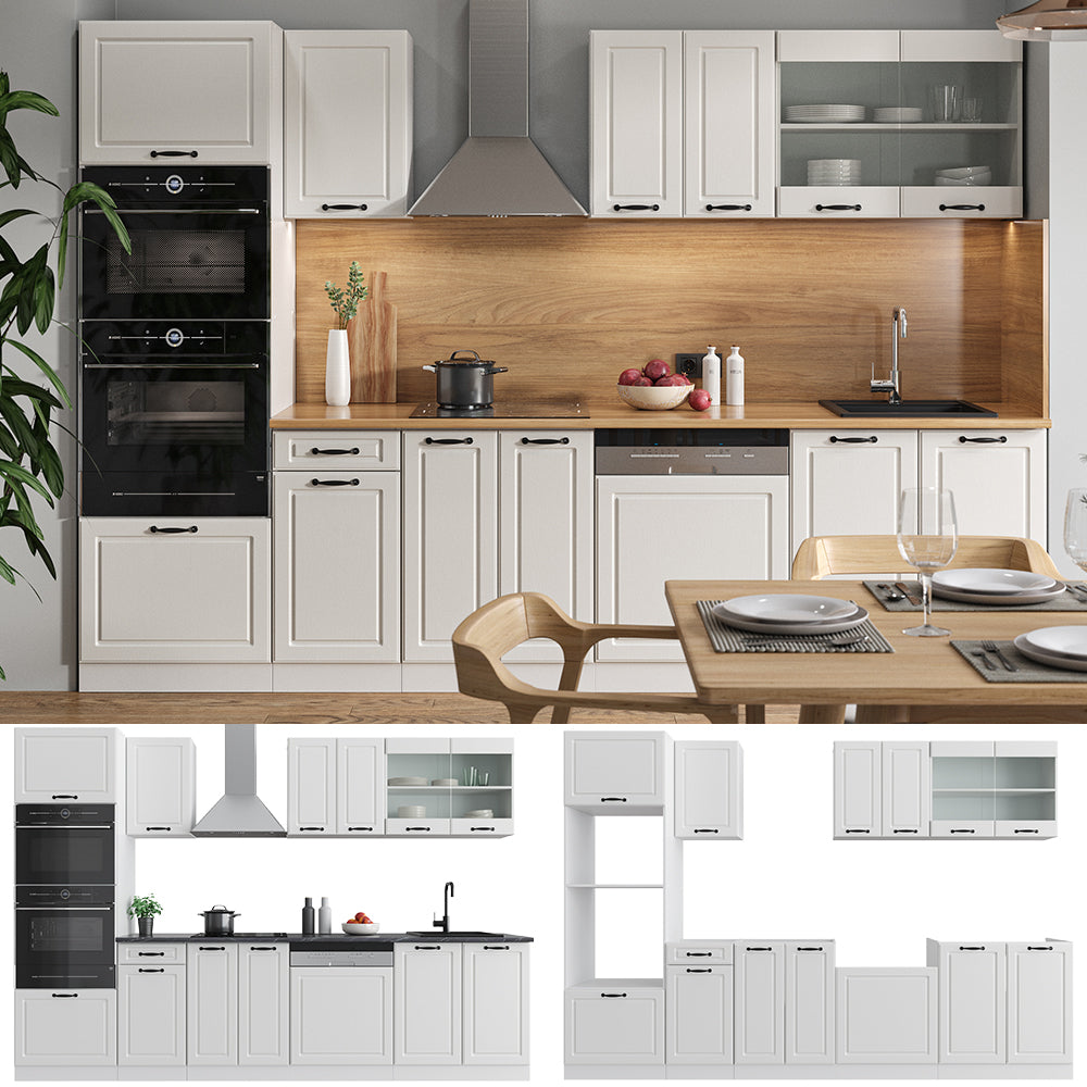 Vicco Cucina componibile Casa di campagna bianca/bianco 300 cm con armadio alto, PL Rovere