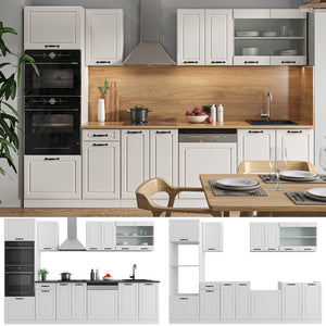 Vicco Cucina componibile Casa di campagna bianca/bianco 300 cm con armadio alto, PL Rovere