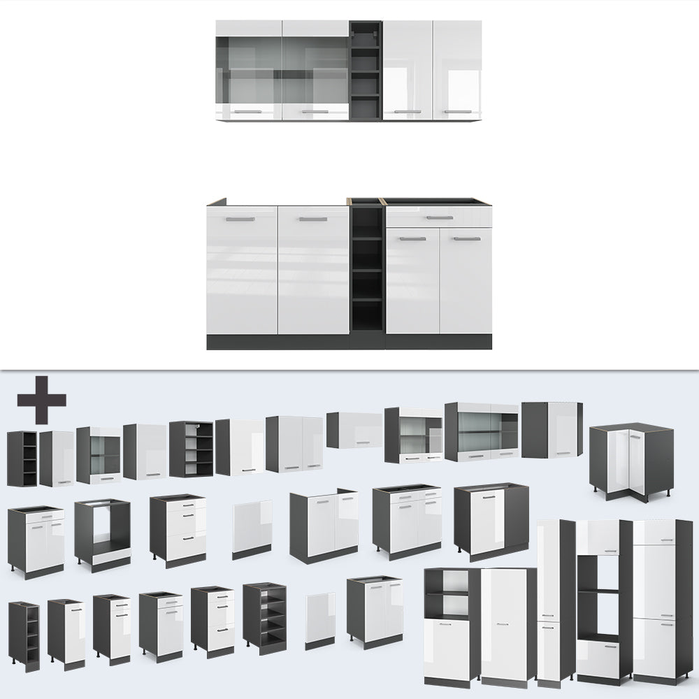 Vicco Cucina completa Bianco lucido/antracite 160 cm , PL Rovere