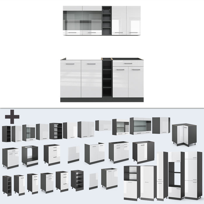 Vicco Cucina completa Bianco lucido/antracite 160 cm , PL Rovere