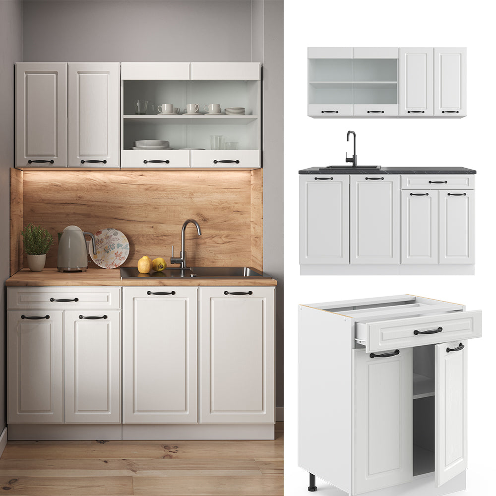 Vicco Cucina componibile Casa di campagna bianca/bianco 140 cm , PL Rovere