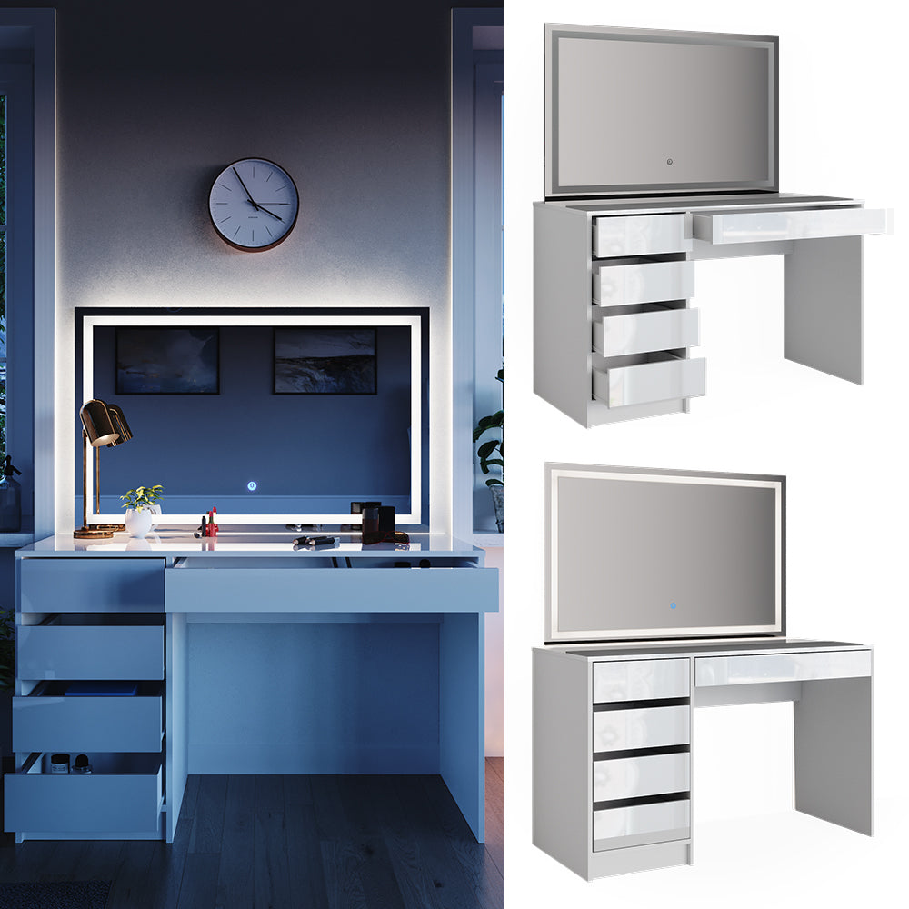 Vicco Tavolo da toeletta Bianco 55 cm con illuminazione a LED