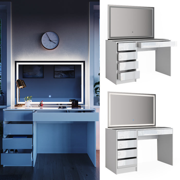 Vicco Tavolo da toeletta Bianco 55 cm con illuminazione a LED