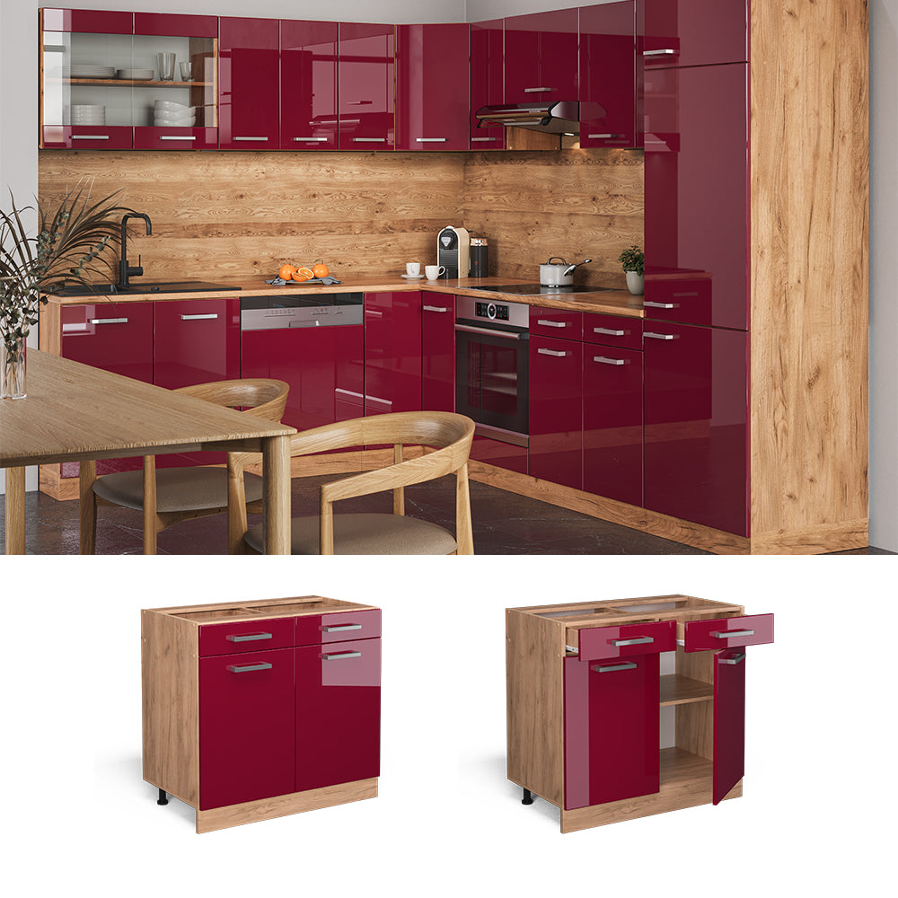 Vicco Mobiletto base per cucina Rosso lucido 80 cm PL Marmo
